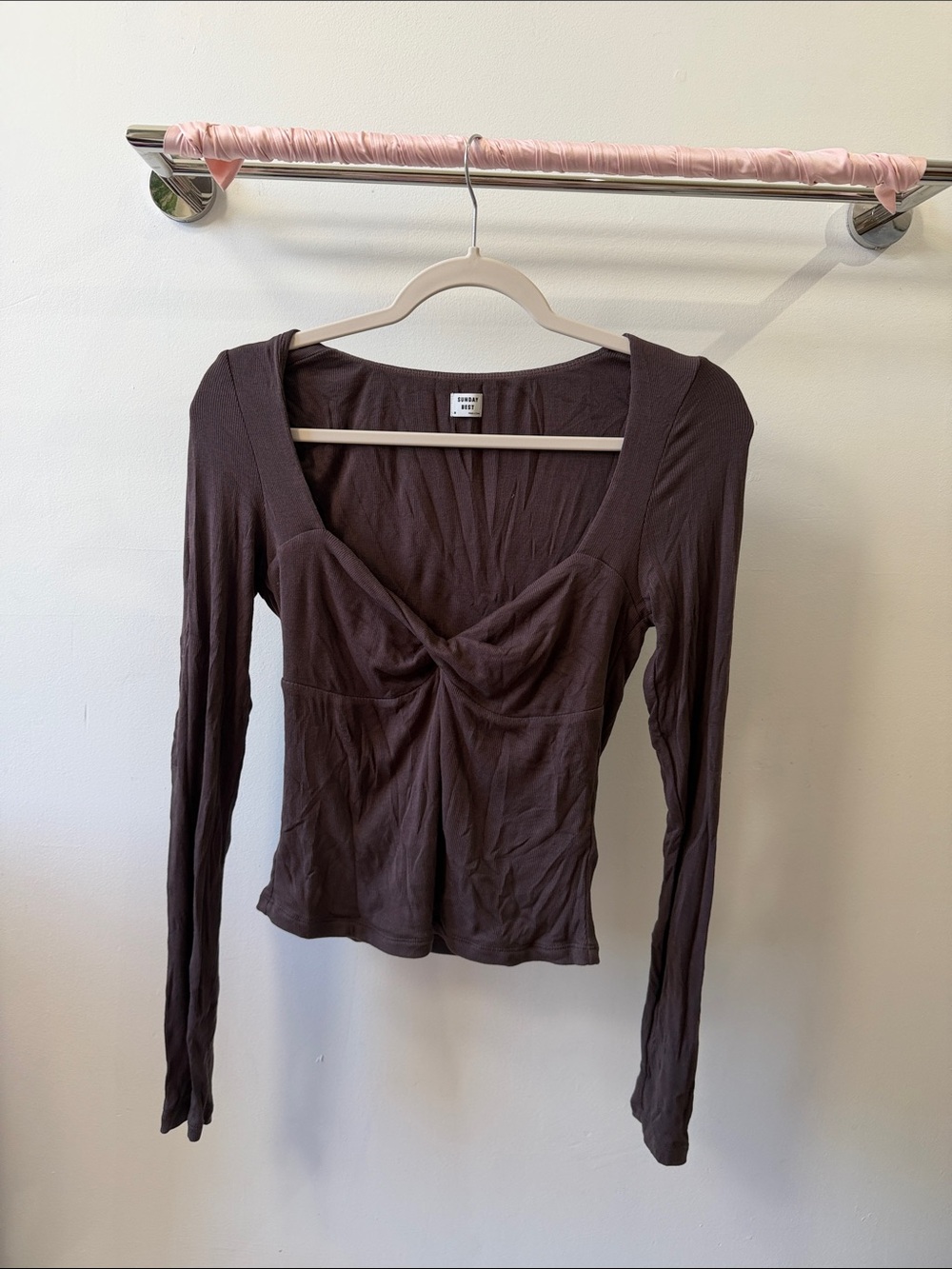Sunday Best Chocolate Brown Long-Sleeve Twist Front Top